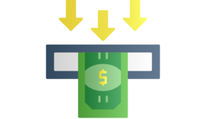 Illustration of cash being deposited with downward arrows representing EMI payment or loan repayment process
