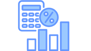 Calculator with percentage symbol and bar chart representing existing financial commitments ratio